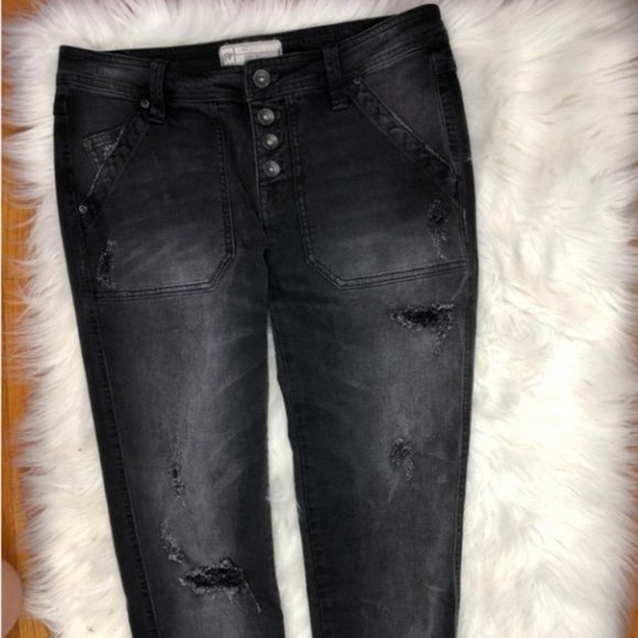 Free People Destroyed Skinny Jeans Black 0 - Picture 5 of 14